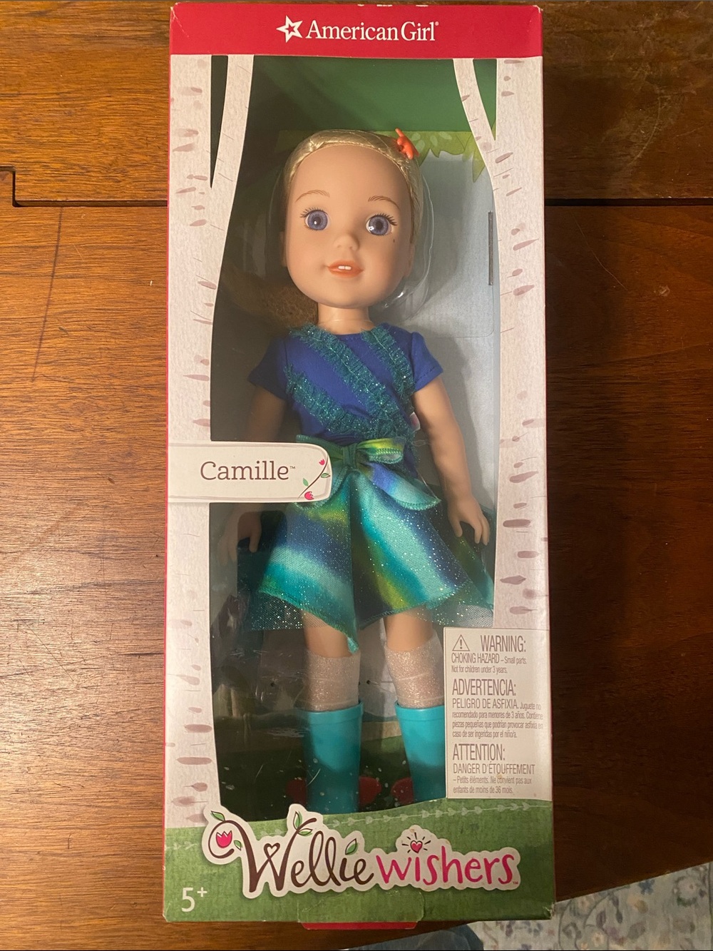 American Girl WellieWishers Camille Doll in Blue and Green Outfit